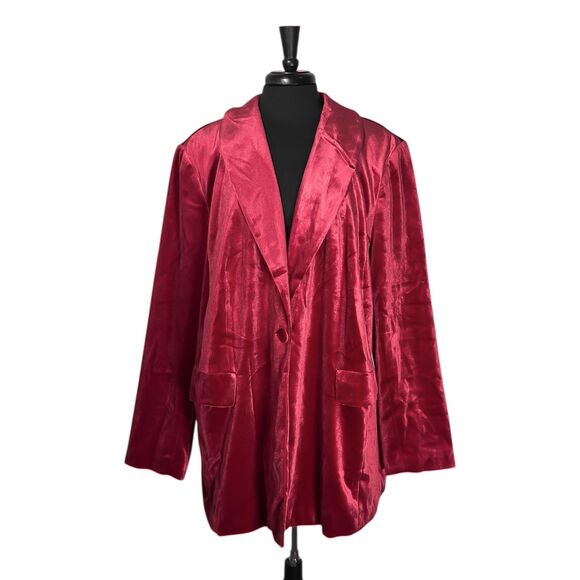 ELOQUII Women’s Blazer 20 Red Velvet Stretch Work Career Holiday Suit Jacket NWT - Picture 1 of 9